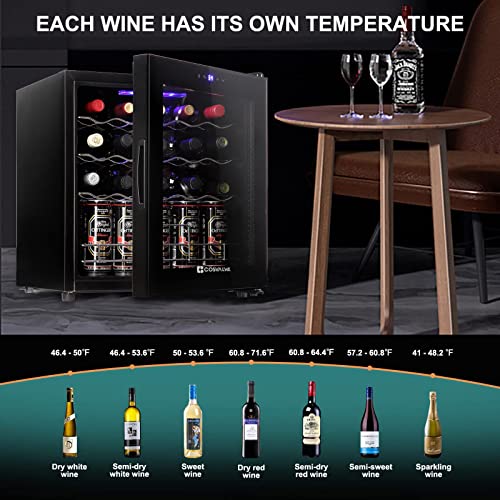 COSVALVE Mini Fridge Wine Fridge,3.7 cu.ft Wine Refrigerator,19 Bottle Freestanding Compressor Countertop Wine Cooler, 41f-64f Digital Temperature Control for Red, White, Champagne