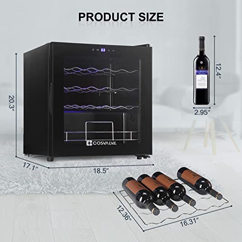 COSVALVE Mini Fridge Wine Fridge,3.7 cu.ft Wine Refrigerator,19 Bottle Freestanding Compressor Countertop Wine Cooler, 41f-64f Digital Temperature Control for Red, White, Champagne