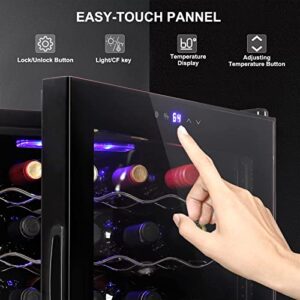 COSVALVE Mini Fridge Wine Fridge,3.7 cu.ft Wine Refrigerator,19 Bottle Freestanding Compressor Countertop Wine Cooler, 41f-64f Digital Temperature Control for Red, White, Champagne