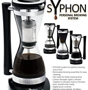Better Chef Electric Siphon Coffee Maker | 8-ounce Single Serve Brewer | 3-Strength Settings | Stainless-Steel Permanent Filter | Keep Warm & Auto-Off | Includes Scoop & Brush | Pour-Over Coffee Taste