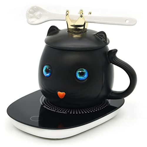 Coffee Mug Warmer Coffee Warmer with Mug Set Coffee Cup Warmer for Desk Coffee Travel Mugs Tea Cup Cat Cups Cute Smart Coffee Coffee Warmer for Desk Auto Shut Off-Black