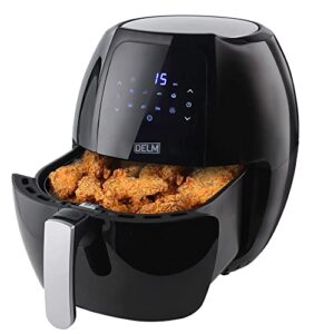 delm air fryer electric hot oven oilless cooker led touch digital screen with 8 cooking functions, airfryer preheat and shake reminder, nonstick basket,deep fryer xl digital, 6.3 qt-black,beginners recipes included!