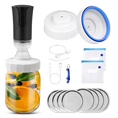 Mason Jar Vacuum Sealer, Electric Jar Sealer Kit and Accessory Hose for Foodsaver, Vacuum Sealer Attachment for Wide & Regular Mouth Mason Jars with Electric Manual Pump and Vacuum Food Bags