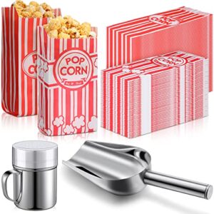 602 pcs popcorn maker supplies set includes 600 popcorn paper bags 1 oz popcorn individual bags 1 popcorn scoops 1 popcorn seasoning dredge shaker with handle for home kitchen movie party use