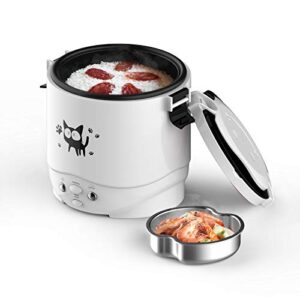 mini rice cooker, 1l small rice cooker 2 cup-uncooked travel rice cooker 12v for car with steamer, auto keep warm suitable for 1-2 people