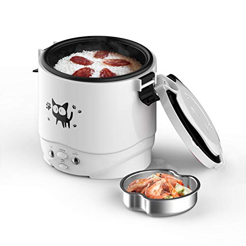 Mini Rice Cooker, 1L Small Rice Cooker 2 Cup-uncooked Travel Rice Cooker 12V for Car with Steamer, Auto Keep Warm Suitable For 1-2 People