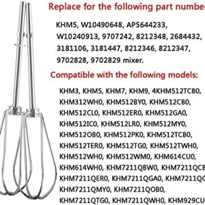 Wadoy W10490648 & KHM2B Beaters for Hand Mixer Stainless Steel Pro Whisk Turbo Beaters, Cream, Making Mousse or Meringue, Shakes, Egg, Replace AP5644233, PS4082859, KHM512BM, KHMPW