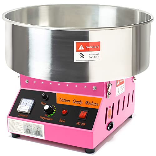 Display4top Commercial Cotton Candy Machine, Electric Cotton Candy Makers, 1080W Candy Floss Maker with Sugar Scoop and Lights Music, Perfect for Family Party Amusement Park Carnival (Pink)