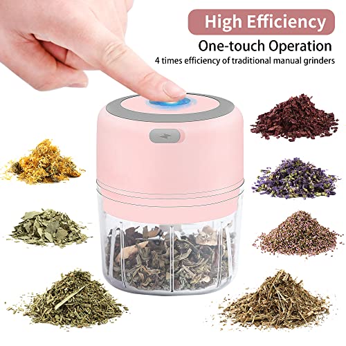 VRUPINZE Electric Herb Grinder - 3.5 Inch Large Grinders for Grinding Dry Fresh Herbs and Spice with Clear Chamber, Portable USB Charge Herb Grinder, Including Clean Brush and Tweezers, Gift Box, Pink