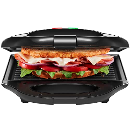 Chefman Portable Compact Grill, Dual Use Panini Press, Sandwich Maker, Electric Grill Griddle, Nonstick, Electric Indoor Grill, Countertop Panini Maker with Cord Storage, Locking Lid, Indicator Lights