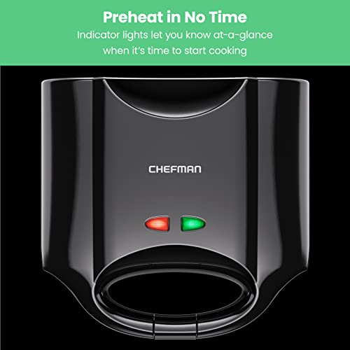 Chefman Portable Compact Grill, Dual Use Panini Press, Sandwich Maker, Electric Grill Griddle, Nonstick, Electric Indoor Grill, Countertop Panini Maker with Cord Storage, Locking Lid, Indicator Lights