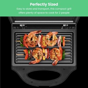 Chefman Portable Compact Grill, Dual Use Panini Press, Sandwich Maker, Electric Grill Griddle, Nonstick, Electric Indoor Grill, Countertop Panini Maker with Cord Storage, Locking Lid, Indicator Lights