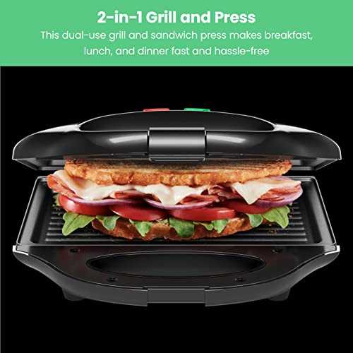 Chefman Portable Compact Grill, Dual Use Panini Press, Sandwich Maker, Electric Grill Griddle, Nonstick, Electric Indoor Grill, Countertop Panini Maker with Cord Storage, Locking Lid, Indicator Lights