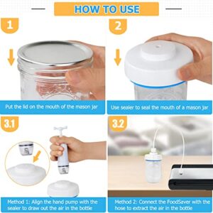 Mason jar vacuum sealer kit for Wide Mouth&Regular Mason jars,With 【Hand Vacuum Pump】&【Suction Hose Connecter for foodsaver】,Suitable for Home Kitchen and Outdoor Camping etc.