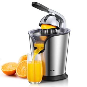 aiheal electric citrus juicer squeezer, oranges juicer with rubber handle and two size cones, 160w silent motor juice squeezer for orange, lemon and grapefruit