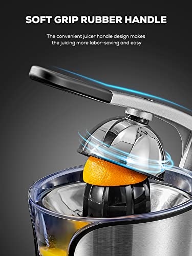 AIHEAL Electric Citrus Juicer Squeezer, Oranges Juicer with Rubber Handle and Two Size Cones, 160W Silent Motor Juice Squeezer for Orange, Lemon and Grapefruit