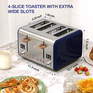 JOY Kitchen Digital Countertop Extra Wide 4-Slice Toaster, 6 Browning Levels with Bagel, Defrost Settings, Countdown Timer, Removable Crumb Tray & Cord Storage, Stainless Steel with Rose Gold Accents