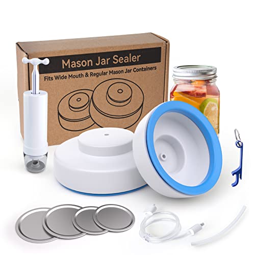 Mason Jar Vacuum Sealer, Vacuum Sealer for Jars with Accessory Hose Compatible with FoodSaver Vacuum Sealer, Wide-Mouth & Regular-Mouth Mason Jar with Manual Portable Vacuum Pump and Lid Opener