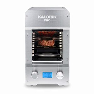 kalorik® professional electric smokeless indoor grill, restaurant quality 1500°f searing, premium steak house style with perfect caramelization, digital lcd display, time & temperature control, 6 accessories, 1600w, easy clean, stainless steel