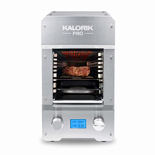 Kalorik® Professional Electric Smokeless Indoor Grill, Restaurant Quality 1500°F Searing, Premium Steak House Style with Perfect Caramelization, Digital LCD Display, Time & Temperature Control, 6 Accessories, 1600W, Easy Clean, Stainless Steel