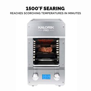 Kalorik® Professional Electric Smokeless Indoor Grill, Restaurant Quality 1500°F Searing, Premium Steak House Style with Perfect Caramelization, Digital LCD Display, Time & Temperature Control, 6 Accessories, 1600W, Easy Clean, Stainless Steel