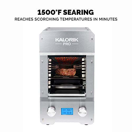 Kalorik® Professional Electric Smokeless Indoor Grill, Restaurant Quality 1500°F Searing, Premium Steak House Style with Perfect Caramelization, Digital LCD Display, Time & Temperature Control, 6 Accessories, 1600W, Easy Clean, Stainless Steel