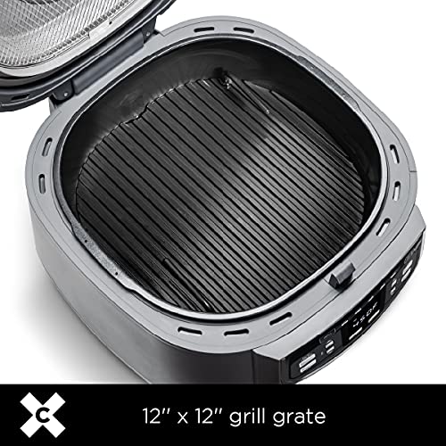 Crux Indoor Fast and Easy Grilling Roasting Baking Sautéing Searing and Oil Free Air Frying Recipe Book Included 12” x 12” Grill 9 QT Cook Pot Matte Gray Grill w/Air Fryer One Size