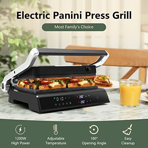 Giantex 3-in-1 Panini Press Sandwich Maker, Electric Indoor Grill, 2 Removable Non-Stick Plates, Dishwasher Safe, Independent Temperature Control, 4 Hours Timer, 5 Auto Modes, LED Display, Drip Tray