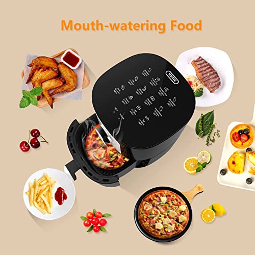 Air Fryer, WETIE 4 Quart Small Air Fryer, 5-in-I Less Oil Airfryer, 1400W Air Fryer Oven Pizza Cooker, Non-Stick Fry Basket, Over Heat Protection, Timer+Temperature Control Air Fryers(Black)