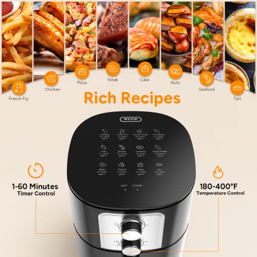 Air Fryer, WETIE 4 Quart Small Air Fryer, 5-in-I Less Oil Airfryer, 1400W Air Fryer Oven Pizza Cooker, Non-Stick Fry Basket, Over Heat Protection, Timer+Temperature Control Air Fryers(Black)