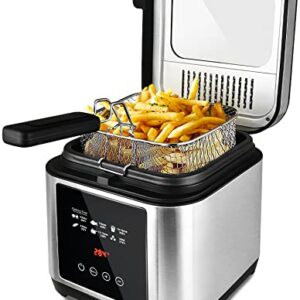 Deep Fryer CUSIMAX Electric Deep Fryer with Basket and Drip Hook, 2.5L/2.6QT Oil Capacity Fish Fryer with Temperature Control, Removable Lid, View Window, Stainless Steel Oil Fryer, 1200W