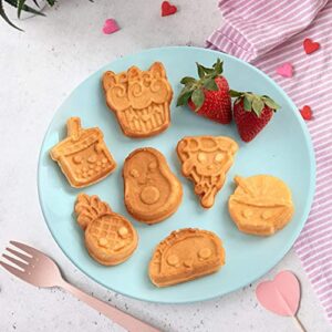 Kawaii Fun Snacks Mini Waffle Maker - 7 Different Food Japanese Style Designs Featuring an Avocado, Pizza, Ramen, Taco & More - Cool Electric Waffler for Amazing Kids Easter Morning Breakfast or Gift