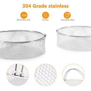 Air Fryer Basket, Oven Steamer Basket with 30pcs Air Fryer Paper Liner, 304 Stainless Steel Mesh Basket for Air Fryer, Air Fryer Accessory 8 inch Basket with Handle