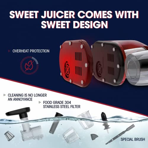 MAMA'S CHOICE Slow Masticating Juicer, Juicer Machines for Friut and Vegetable, Cold Press Juicer Extractor with Total Pulp Control, Quiet Motor, Reverse Function, Brush and Recipes