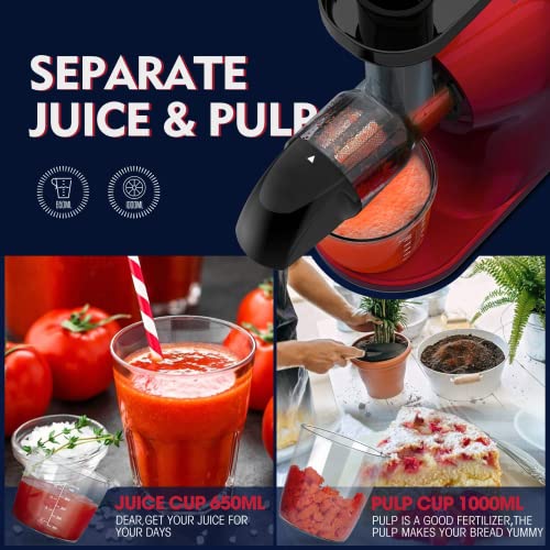 MAMA'S CHOICE Slow Masticating Juicer, Juicer Machines for Friut and Vegetable, Cold Press Juicer Extractor with Total Pulp Control, Quiet Motor, Reverse Function, Brush and Recipes