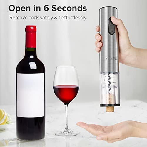 Secura Home Electric Wine Opener Set, Type C Cordless Rechargeable Corkscrew Wine Bottle Opener with Storage Base, Wine Aerator, 2 Vacuum Wine Stoppers, Foil Cutter for Wine Lover Gift Kit