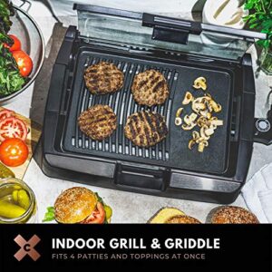 Crux Smokeless Indoor BBQ Grill with Viewing Window, Faster Preheat, Large PFOA-Free Non-Stick Grilling Surface for Healthy Family Sized Meals, Dishwasher Safe Parts, Black, compact (17168)