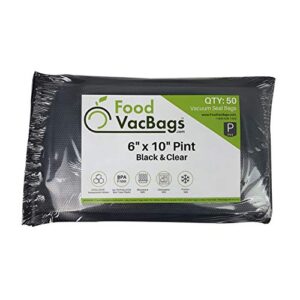 50 pint 6″ x 10″ foodvacbags black & clear vacuum sealer storage bags/pouches, bpa free, perfect for sous vide and foodsaver