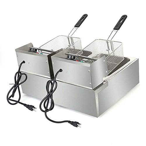 PMSW Electric Deep Fryer, Stainless Steel Professional Commercial Frying Machine Chicken Chips French Fryer with Basket &Lid for Commercial Restaurant Countertop Family Food Cooking (12L)
