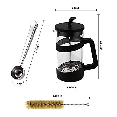 YiiMO French Press Coffee Maker, 34 Oz Large Glass Pitcher 4 Level Filter System Café Carafe Teapot plus Stainless Coffee Spoon n Cleaner Brush for Hot Cold Brew