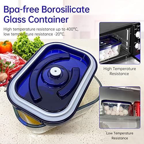 SEATAO Glass Food Storage Containers Preserve & Marinate Vacuum Sealer Airtight Food Storage Containers with Lids,Meal Prep Container。