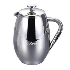qucrow french press coffee maker, 18/10 stainless steel coffee press, double wall insulated french press, 34 fl. oz (1 liter)