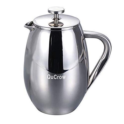 QuCrow French Press Coffee Maker, 18/10 Stainless Steel Coffee Press, Double Wall Insulated French Press, 34 fl. oz (1 Liter)