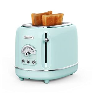 hazel quinn 2 slice retro toaster, 6 browning levels, 3 functions-defrost/reheat/cancel, removable crumb tray for easy to clean, 1.5 inches extra wide slots, vintage style, mint green