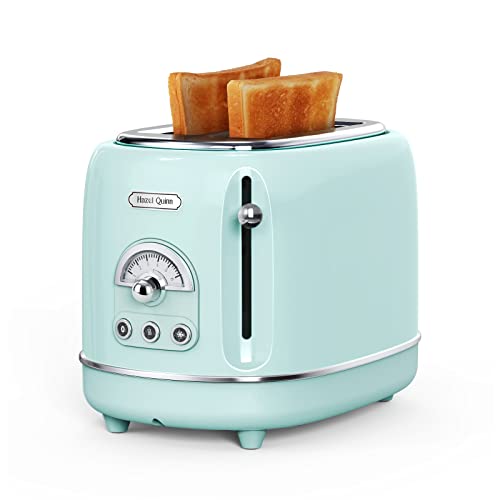 Hazel Quinn 2 Slice Retro Toaster, 6 Browning Levels, 3 Functions-Defrost/Reheat/Cancel, Removable Crumb Tray for Easy to Clean, 1.5 Inches Extra Wide Slots, Vintage Style, Mint Green