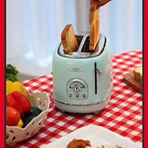 Hazel Quinn 2 Slice Retro Toaster, 6 Browning Levels, 3 Functions-Defrost/Reheat/Cancel, Removable Crumb Tray for Easy to Clean, 1.5 Inches Extra Wide Slots, Vintage Style, Mint Green