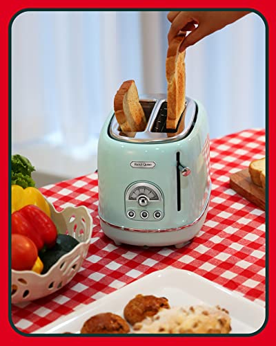 Hazel Quinn 2 Slice Retro Toaster, 6 Browning Levels, 3 Functions-Defrost/Reheat/Cancel, Removable Crumb Tray for Easy to Clean, 1.5 Inches Extra Wide Slots, Vintage Style, Mint Green