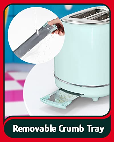 Hazel Quinn 2 Slice Retro Toaster, 6 Browning Levels, 3 Functions-Defrost/Reheat/Cancel, Removable Crumb Tray for Easy to Clean, 1.5 Inches Extra Wide Slots, Vintage Style, Mint Green