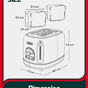 Hazel Quinn 2 Slice Retro Toaster, 6 Browning Levels, 3 Functions-Defrost/Reheat/Cancel, Removable Crumb Tray for Easy to Clean, 1.5 Inches Extra Wide Slots, Vintage Style, Mint Green