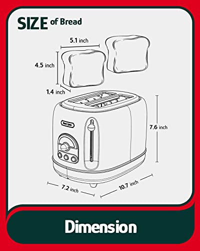 Hazel Quinn 2 Slice Retro Toaster, 6 Browning Levels, 3 Functions-Defrost/Reheat/Cancel, Removable Crumb Tray for Easy to Clean, 1.5 Inches Extra Wide Slots, Vintage Style, Mint Green